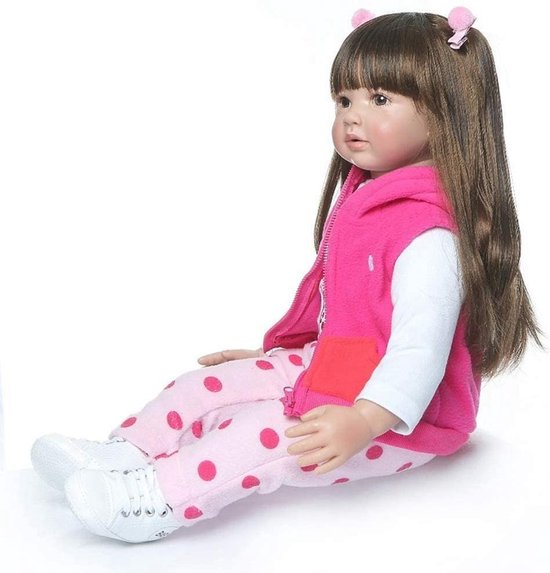 60cm 24 pouces réalistes poupées de bébé reborn avec des cheveux longs  réaliste vinyle