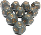 Diceshop 12-kantige dobbelsteen (SET van 10 STUKS) D12 Grijs | Goud