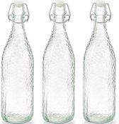4x Glazen flessen transparant met beugeldop 1000 ml - Zeller - Keukenbenodigdheden - Woondecoratie - Tafel dekken - Koude dranken serveren/bewaren - Olie/azijn flessen - Decoratie flessen
