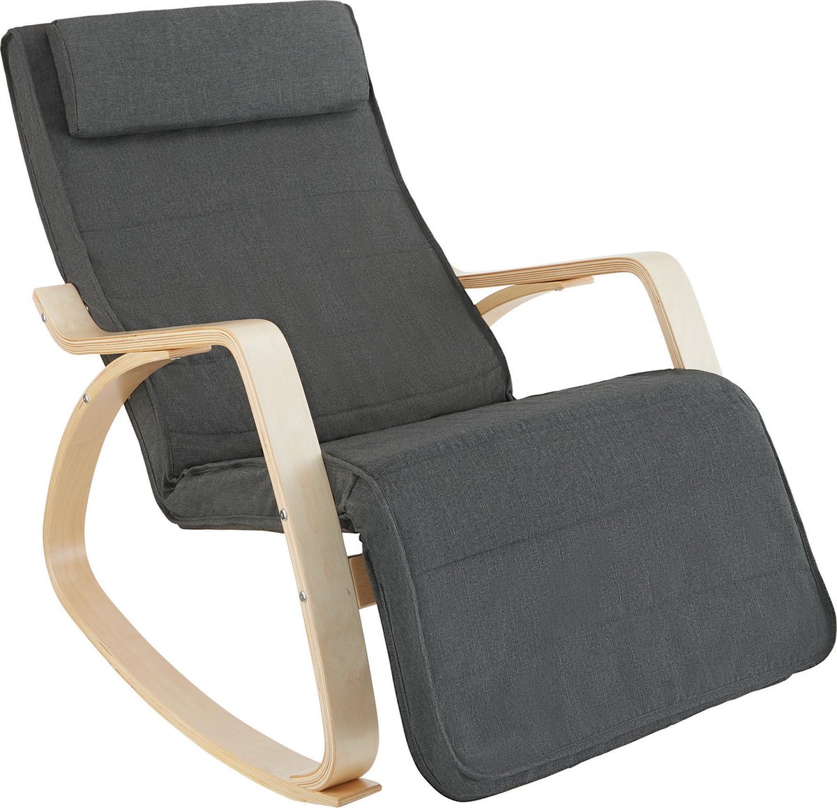 Tectake® Schommelstoel met Kussen – Relaxstoel, Loungestoel & Fauteuil voor de Woonkamer – Schommelstoel, Voedingsstoel voor de Babykamer – Comfortabele TV-Stoel met Voetenbankje – donkergrijs