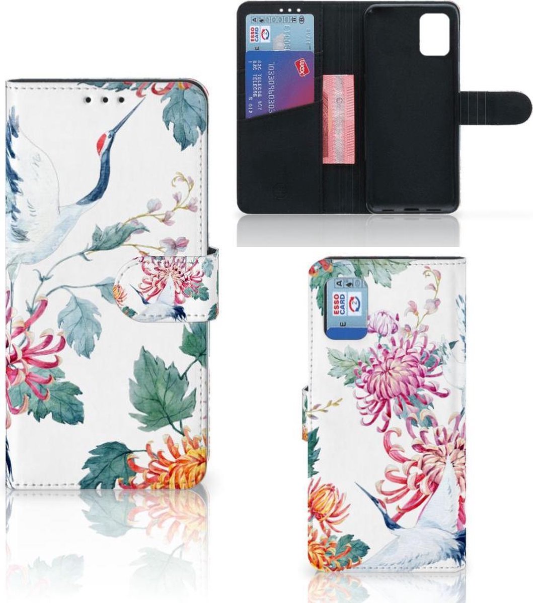 Book Case voor Samsung Galaxy A31 Telefoonhoesje met Pasjes Bird Flowers