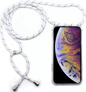 Feeling Peachy Telefoonhoesje met Koord White Stripes - Telefoonhoesje met koord iPhone XR - Telefoonkoord - Backcover met koord -  Transparant Hoesje met Koord - Ketting Koord Tel