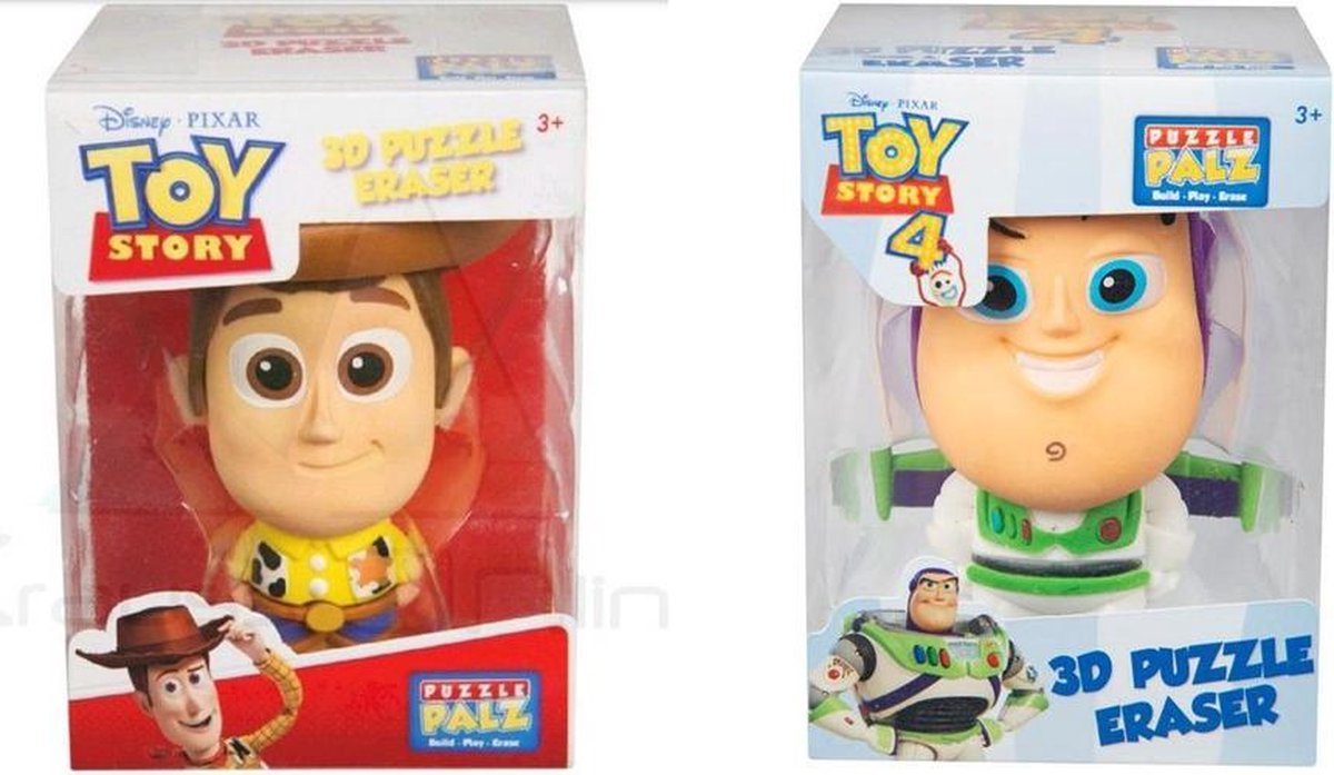 Toy Story, gomme pour puzzle 3D, Buzz l'éclair, Woodie, paquet de 2 |  bol.com
