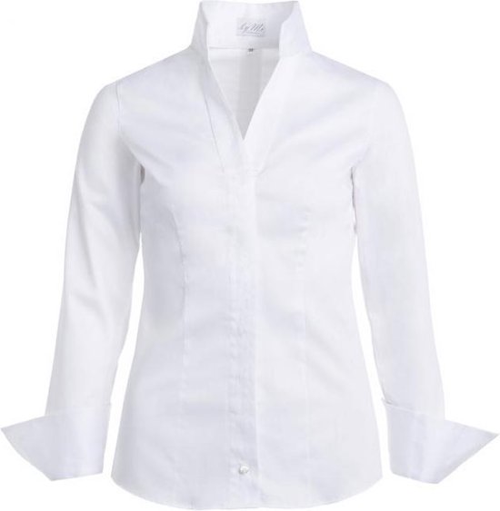 Dames blouse wit volwassen lange mouw kelkkraag sta kraagje egyptian cotton  katoen... | bol.com