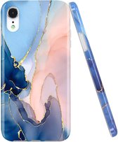 Apple iPhone XR Backcover - Roze / Blauw - Marmer - Soft TPU hoesje