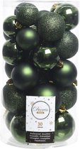 30x Boules de Noël en plastique vert foncé 4-5-6 cm - Mat / brillant / pailleté - Boules de Noël en plastique incassable - Décoration d' Décorations pour sapins de Noël vert foncé