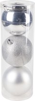 3x Grote kunststof/plastic kerstballen zilver 15 cm - mat/glans/glitter - Grote onbreekbare kerstballen kerstversiering