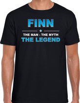 Naam cadeau Finn - The man, The myth the legend t-shirt  zwart voor heren - Cadeau shirt voor o.a verjaardag/ vaderdag/ pensioen/ geslaagd/ bedankt XL