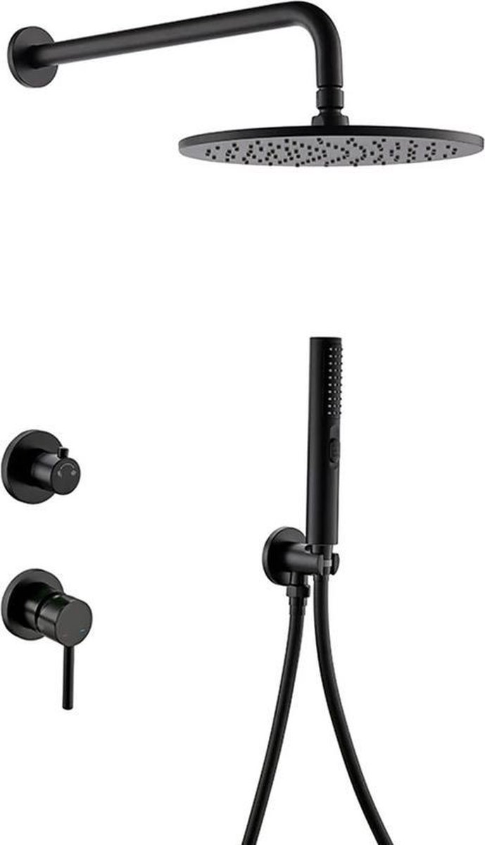 Blackline TS Premium regendoucheset Curved -Inbouw- Mat zwart- Doucheset- 20CM- Stortdouche- Complete doucheset-Handdouche
