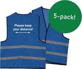Keep distance safety vests - houd afstand hesjes engels - blauwe  hesjes - 5 pack