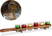 Relaxdays shotglas set met plank - serveerplank - 6 glaasjes - 4 cl shotglaasjes
