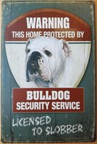 Engelse Bulldog Security Service Reclamebord van metaal METALEN-WANDBORD - MUURPLAAT - VINTAGE - RETRO - HORECA- BORD-WANDDECORATIE -TEKSTBORD - DECORATIEBORD - RECLAMEPLAAT - WANDPLAAT - NOS