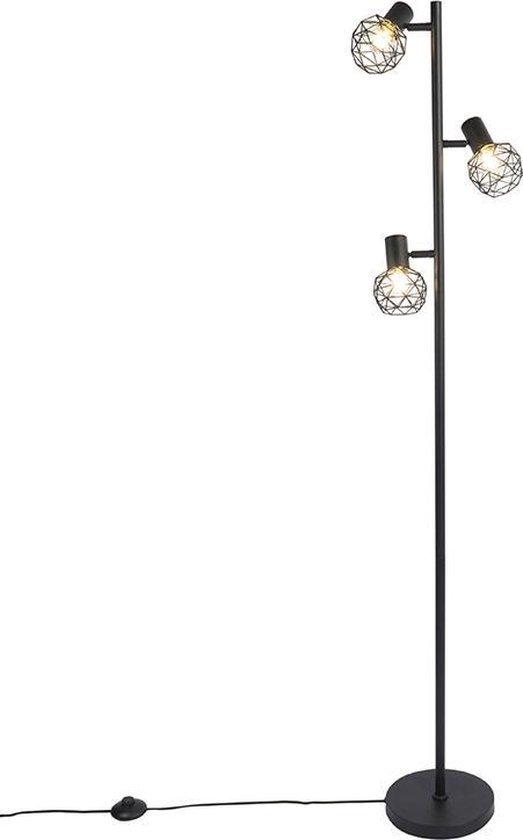 Verdeel overtuigen Uit QAZQA mesh - Moderne Vloerlamp | Staande Lamp - 3 lichts - H 150 cm - Zwart  -... | bol.com
