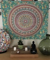 Mandala kleed - tafelkleed - 95 x 75 cm - wandkleed - Groen / Geel / Wit