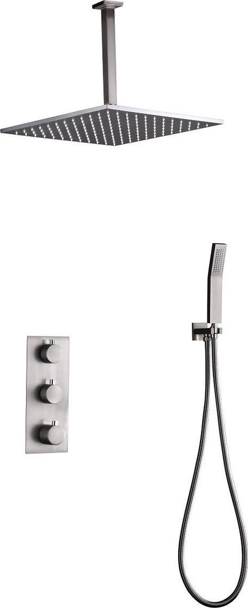 Mawialux thermostatische inbouw regendoucheset - Vierkant - Hake RVS