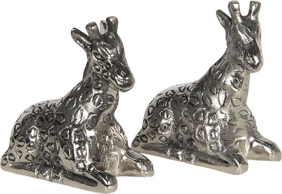 Ensemble sel et poivre | 7 * 4 * 9 cm | Couleur argent | Aluminium | Girafes | Clayre & Eef | 6AL0036