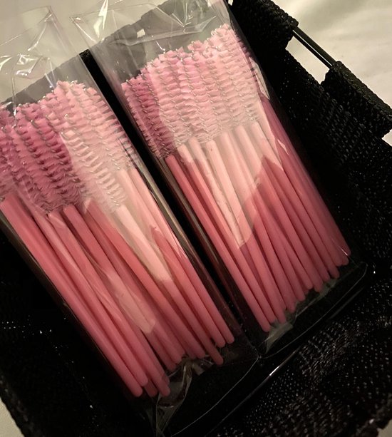 Weg werp wimper & mascara borsteltjes roze 25pcs / Eyelash  brush pink - Wimper borsteltjes