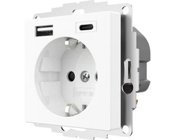 2USB - USB Stopcontact met Oplader - Inbouw 2x USB-A & USB-C 15W 3A – 250V 16A Wandcontactdoos – InCharge PRO USB-AC – KEMA gecertificeerd – 32mm diep – Snel Opladen – Compatibel Gira, Jung, Merten - Wit