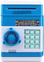 Kluis met Pincode - Speelgoed Kluis- Spaarpot Bank - Munten & Briefgeld - Automatisch Briefgeld Inname Roller- Blauw