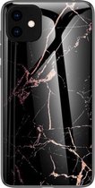 Apple iPhone 11 Backcover - Zwart / Goud - Marmer - Gehard Glas