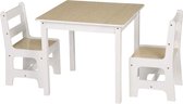 Vierkante Kindertafel en  stoeltjes van hout - 1 tafel en 2 stoelen voor kinderen - Wit met bruin - Kleurtafel / speeltafel / knutseltafel / tekentafel / zitgroep set / kinder spee