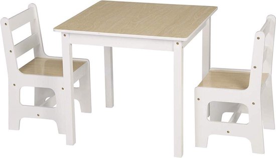 vloeiend explosie lening Vierkante Kindertafel en stoeltjes van hout - 1 tafel en 2 stoelen voor  kinderen -... | bol.com