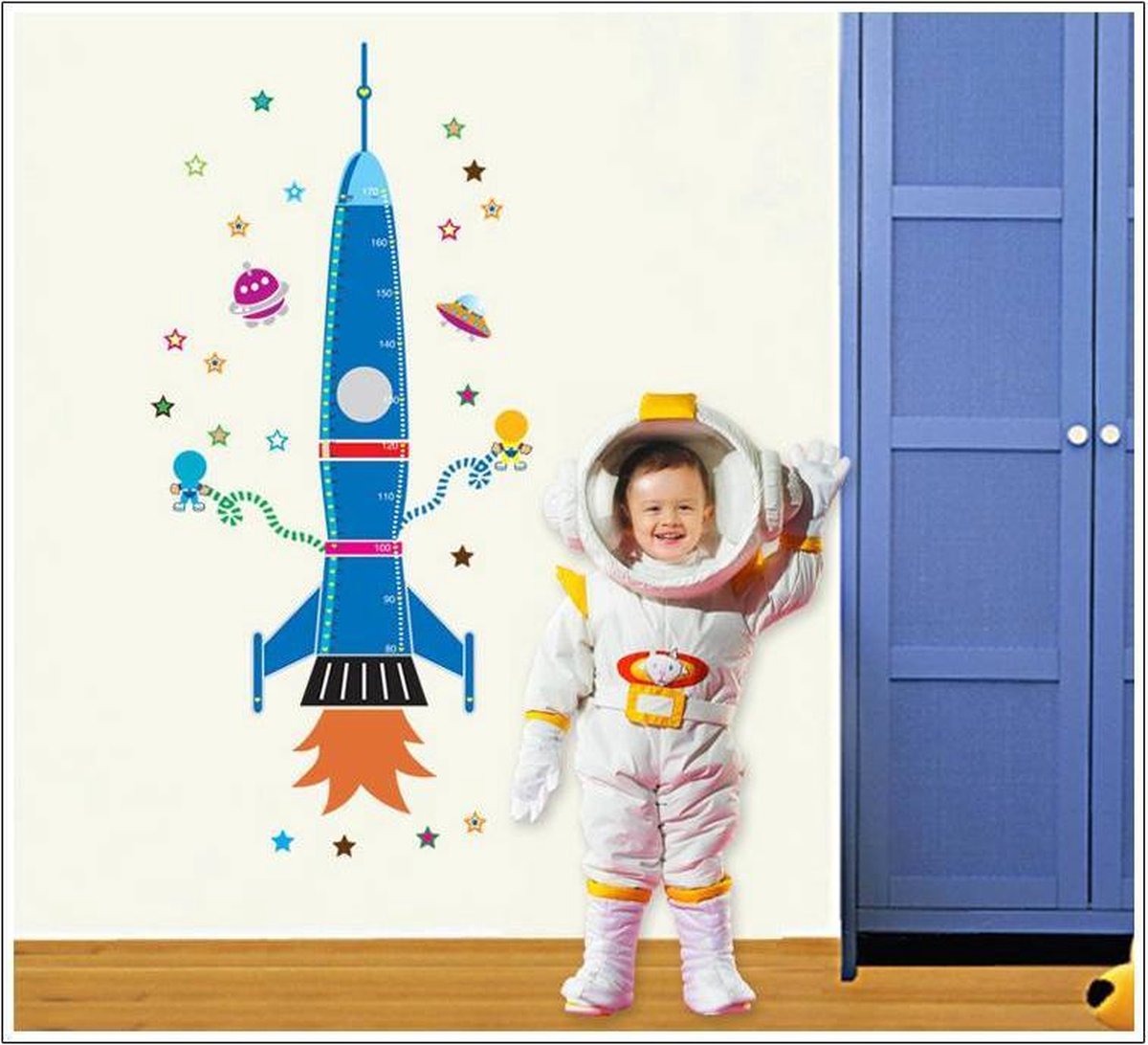 Muursticker4sale Kinderkamer muursticker raket groeimeter