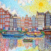 Schilderij Amsterdamse Gracht - Als Van Gogh | Amsterdam | Hoogwaardig canvas | Houten frame | 60 x 60 cm | Erika Stanley Art For All |