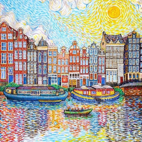 Gracht - Als Van Gogh | Amsterdam | Hoogwaardig canvas Houten... | bol.com