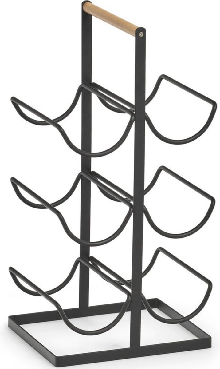 1x Zwart industrieel wijnflessen rek/wijnrekken staand voor 6 flessen 46 cm - Zeller - Keukenbenodigdheden - Woonaccessoires/decoratie - Wijnflesrekken/wijnflessenrekken/wijnrekken - Rek/houder voor wijnflessen