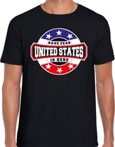 Have fear United States is here t-shirt met sterren embleem in de kleuren van de Amerikaanse vlag - zwart - heren - Amerika supporter / Amerikaans elftal fan shirt / EK / WK / kleding M