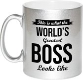 This is what the worlds greatest boss looks like cadeau koffiemok / theebeker 330 ml - zilverkleurig - verjaardag / bedankje - tekst mokken