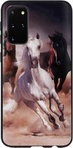 ADEL Siliconen Back Cover Softcase Hoesje Geschikt voor Samsung Galaxy S20 Plus - Paarden Wit Bruin