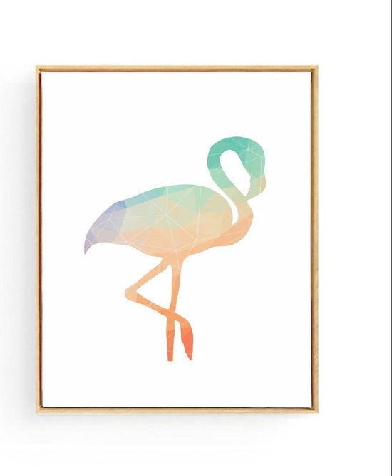 Postercity - Design Canvas Poster Geometrische Flamingo / Kinderkamer / Dieren Poster / Babykamer - Kinderposter / Babyshower Cadeau / Muurdecoratie / 80 x 60cm