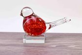 Mini Urn Vogel Rood 'Bubble' op Kristallen sokkel Loranto