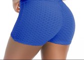 Sport shorts -Olamee-Absorberend-Blauw-Shorts Fitness-Sexy Zomer Short-Scrunch Butt-High Waist-Anti Cellulite-Gym Sports Wear-Mooie Billen-Push Up-Compressie shorts-M