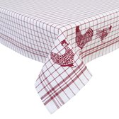 Clayre & Eef - Tafelkleed - textielserie Landelijk - geruit - Kippen & Hanen - 130x180cm - Rood