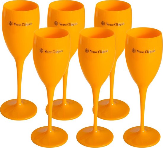 6x Veuve Clicquot champagneglazen + wijnkoeler (oranje) - Veuve Clicquot