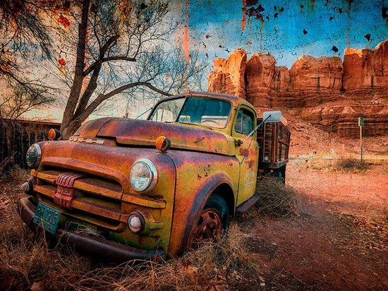 Signs-USA Rusty Truck Bluff - Wandbord - 30 x 40 cm
