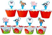 ProductGoods - 12 Stuks Boerderij Dieren Mini Cupcake Bakjes + 12 Cupcake Boerderij Dieren Versiering - Kinderen - Kinderfeestje - Party - Taart Decoraties - Verjaardag Decoratie -