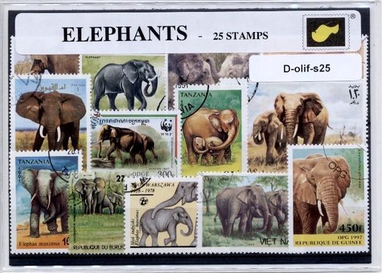 Thumbnail van een extra afbeelding van het spel Olifanten - postzegelpakket cadeau met 25 verschillende postzegels
