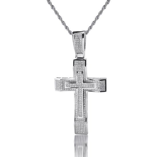 Juwelier Emo - Pendentif croix en argent serti de pierres de zircone - Longueur 53 MM - (Sans chaîne)