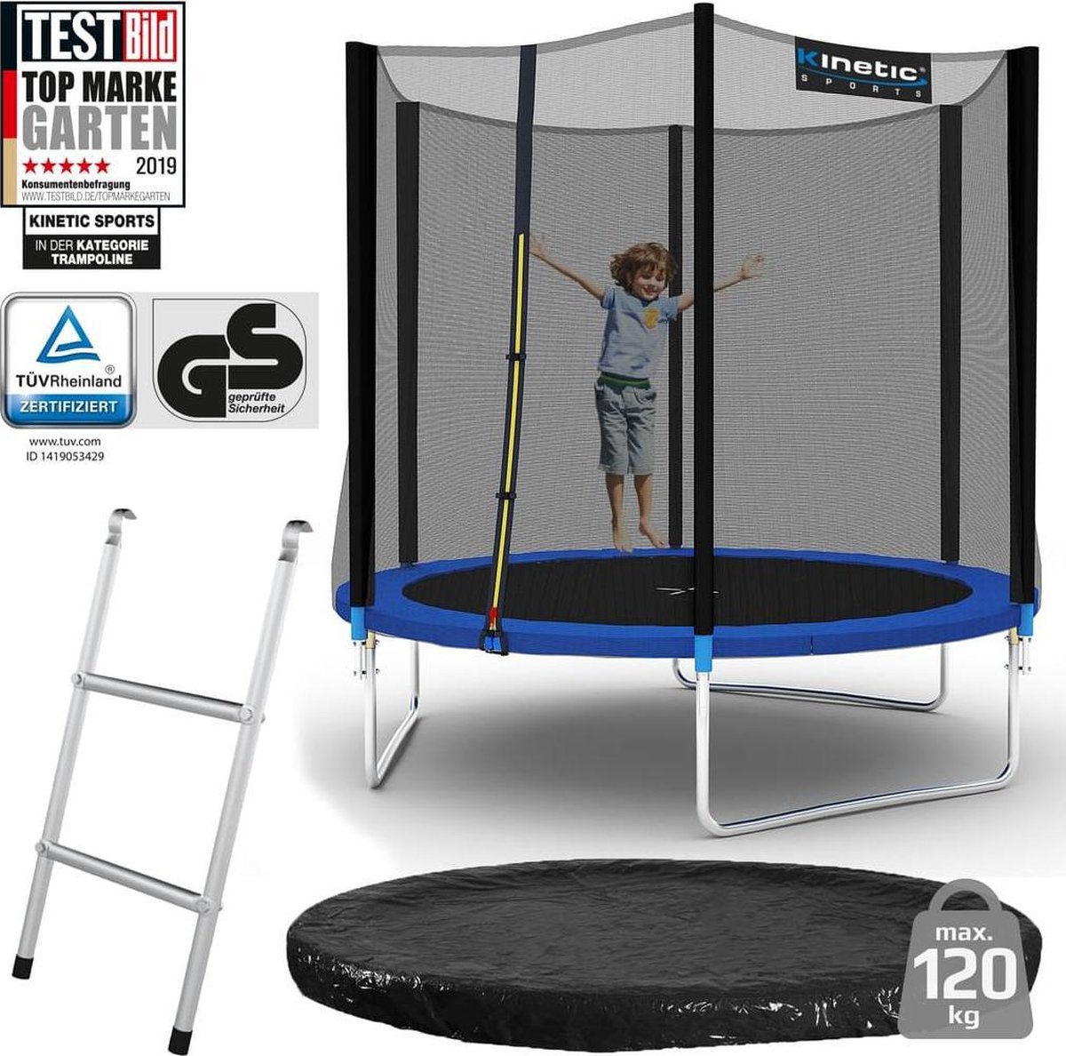 Buiten Trampoline - 244 cm - Blauw - Incl. Ladder, Veiligheidsnet & Afdekzeil - Merkloos