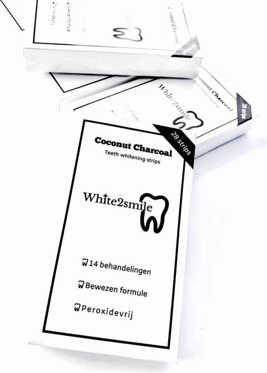 WHITE2SMILE – CHARCOAL-COCONUT – 28 strips – 14 behandelingen- Tandenbleek/Teeth whitening strips – Peroxidevrij (0%) - 100% Natuurlijk - Wittere tanden - Tandenblekers - Nieuwe Formule
