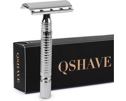 Safety razor QSHAVE + 5 titanium scheermesjes – dubbelzijdig scheermes voor mannen en vrouwen – klassiek scheermes