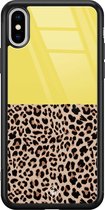 iPhone XS Max hoesje glass - Luipaard geel | Apple iPhone Xs Max case | Hardcase backcover zwart