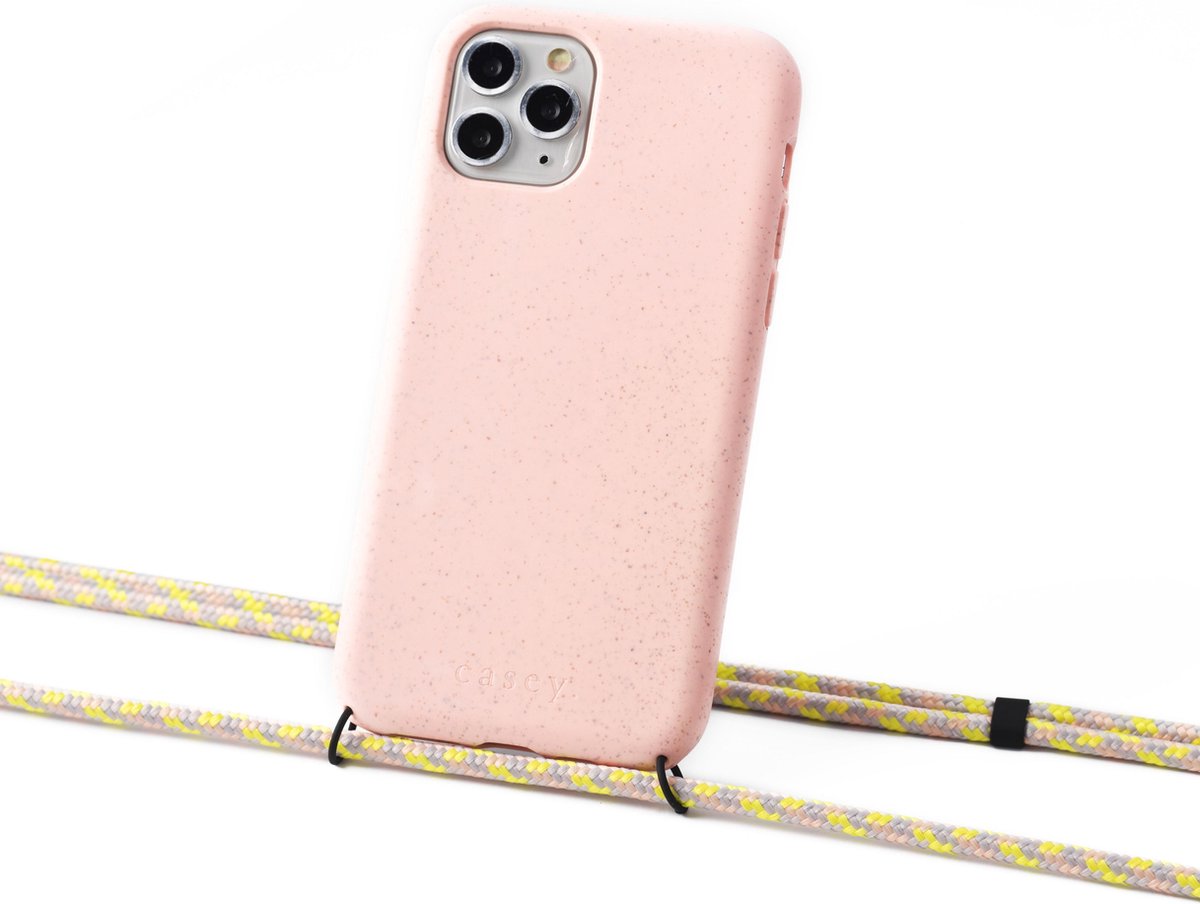 Duurzaam hoesje roze Samsung S10 met koord yellow camouflage