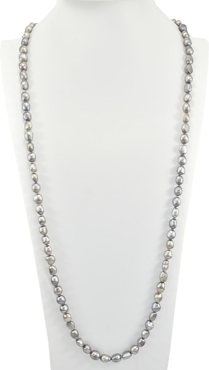 PROUD PEARLS® Parelketting 125cm met donkergrijze barok parels