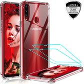 Samsung Galaxy A20S Anti-shock Silicone hoesje + 2X Tempered Glas Screenprotector