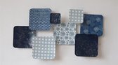 Muurdecoratie Metaal Woonkamer 3D Abstract - Vierkanten - Blauw / Wit - 102 x 58 x 7.5 - 'Blue Squares'